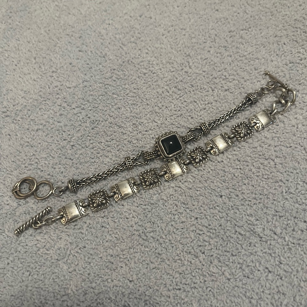 Brighton Silver and Black Floral Bracelet Set